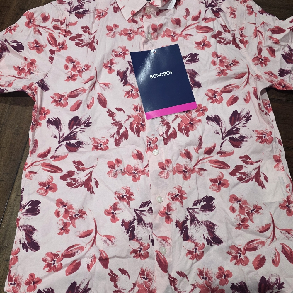 NWT Bonobos Men's Floral Shirt - Pink and Purple Size M